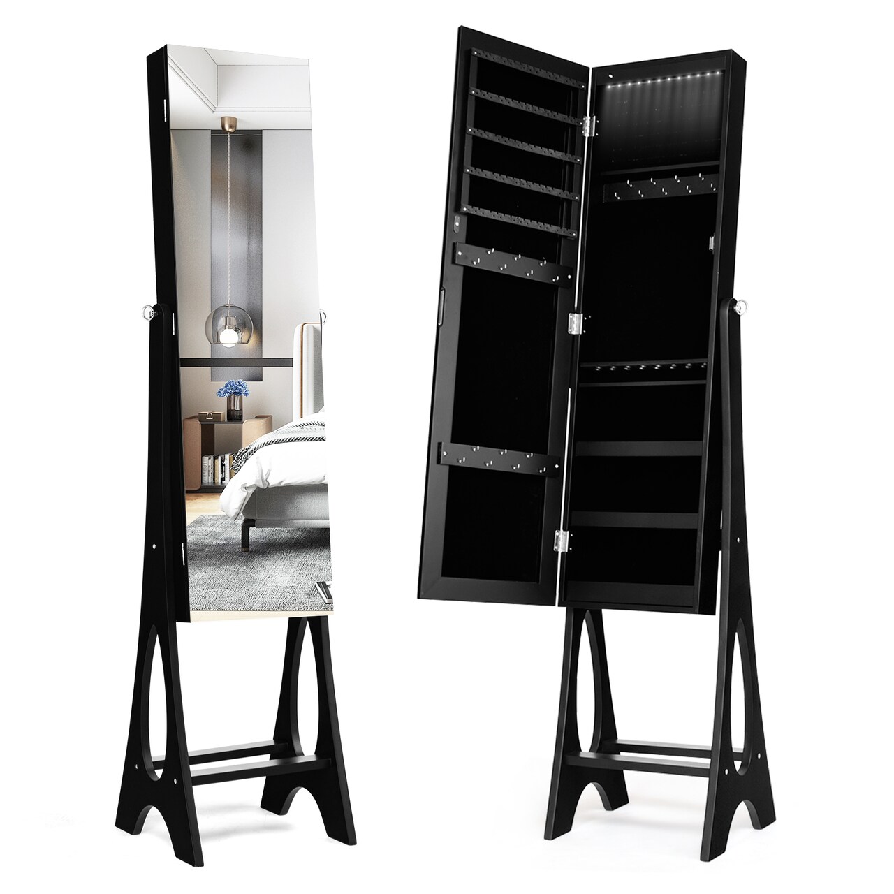 Freestanding Jewelry Cabinet Armoire Organizer with Bevel Edge Mirror